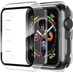 Diruite 2-Pack for Apple Watch Series 8/7/6/5/4/3/2/1 38mm Case, [Anti-Scratch] 9H Tempered Glass Screen Protector, All-Round Hard PC Matte Protective Cover Bumper- Clear (38 mm)