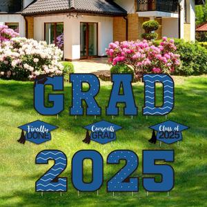 Tatuo 11 Pcs Graduation Yard Sign Decorations Congrats Graduation Lawn Signs 2025 Grad Yard Decor with 23 Stakes for Outdoor Grad Party(Simple Style,Blue)