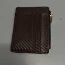 woogwin Slim RFID Credit Card Holder for Women Mini Front Pocket Wallet Purse With Keychain (Carbon Fiber Leather Coffee)