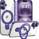 Plating Clear Phone Case for iPhone 16 with Stand 6.1", Purple