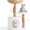Easyego Modern Cat Tree, 26.3" Aesthetic Wood Cat Tree Tower, Luxury Cat Condo with Scratching Posts and Flower Platforms, Cat Furniture, Pure White