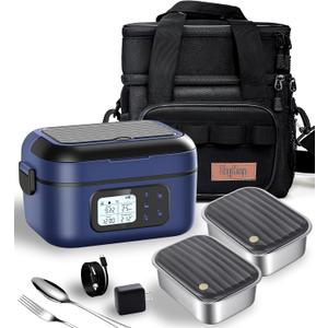 XL Cordless Electric Heated Lunch Box for Adults, Battery-Powered,2 x 6.3-Cup Capacity, Rechargeable Portable Self-Heating Food Warmer for Work Travel Car