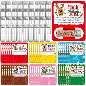 Vesici 36 Set Christmas Reindeer Food Glass Jar with Lid and Paper Card Christmas Eve Gift Container Small Glass Bottle for Snacks Candy Xmas Party Favor