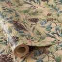 RUSPEPA 30" X 32.8' Kraft Christmas Wrapping Large Paper Roll, Jumbo Roll, Watercolor Pinecone and Eucalyptus Leaf Design, Kraft Gift Wrap for Christmas, Winter Holiday Party, Rustic Natural Theme