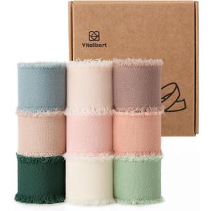 Vitalizart 1" x 27 Yd Chiffon Silk Ribbon Mixed Color Ribbons Set 3 Yd x 9 Rolls Fringe Fabric for Wedding Invitations Bridal Bouquets Party Decoration Gift Wrapping Bow Making