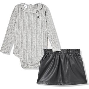 Calvin Klein Baby Girls' 2pc Skirt Set (12 Months, Heather Gray/Deep Black)