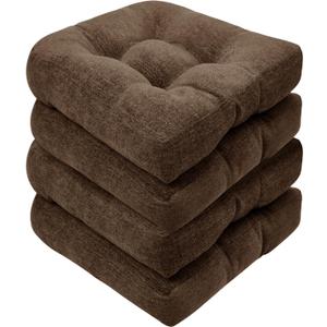 3 x Basic Beyond Chair Cushions for Dining Chairs, Non-Slip Chair Pads, Thick Seat Cushions for Dining Room Chairs, Kitchen Chair Cushions Set of 4, 17" x 17" x 4", Brown