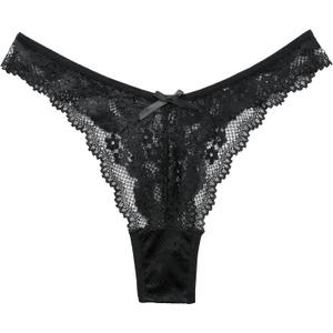 Murimia Sexy Underwear for Womens Seamless Lace Thongs Breathable Low Rise T-Back Panties 1-4 Pack (Large, Black)