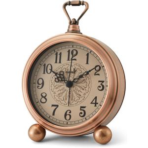 4.5" Battery Operated Antique Retro Analog Metal Alarm Clock, Silent Bedside Desk Clock, Wall-Hanging Vintage Clock(Vintage Bronze)