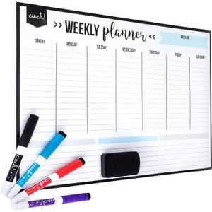 17x12-Inch Magnetic Weekly Planner for Fridge - cinch! Weekly Calendar and Meal Planner - Stain Resistant Dry Erase Whiteboard with 4 Fine Tip Markers and Eraser for Easy Scheduling