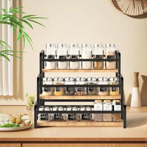 Spice Rack Organizer for Countertop , 3-Tier Spice Storage Holder with Magnetic Connetion for Kitchen , Durable Syrub Rack with Fall Protection ,Versatile Display Rack for Wine Bottles,Cosmetics.