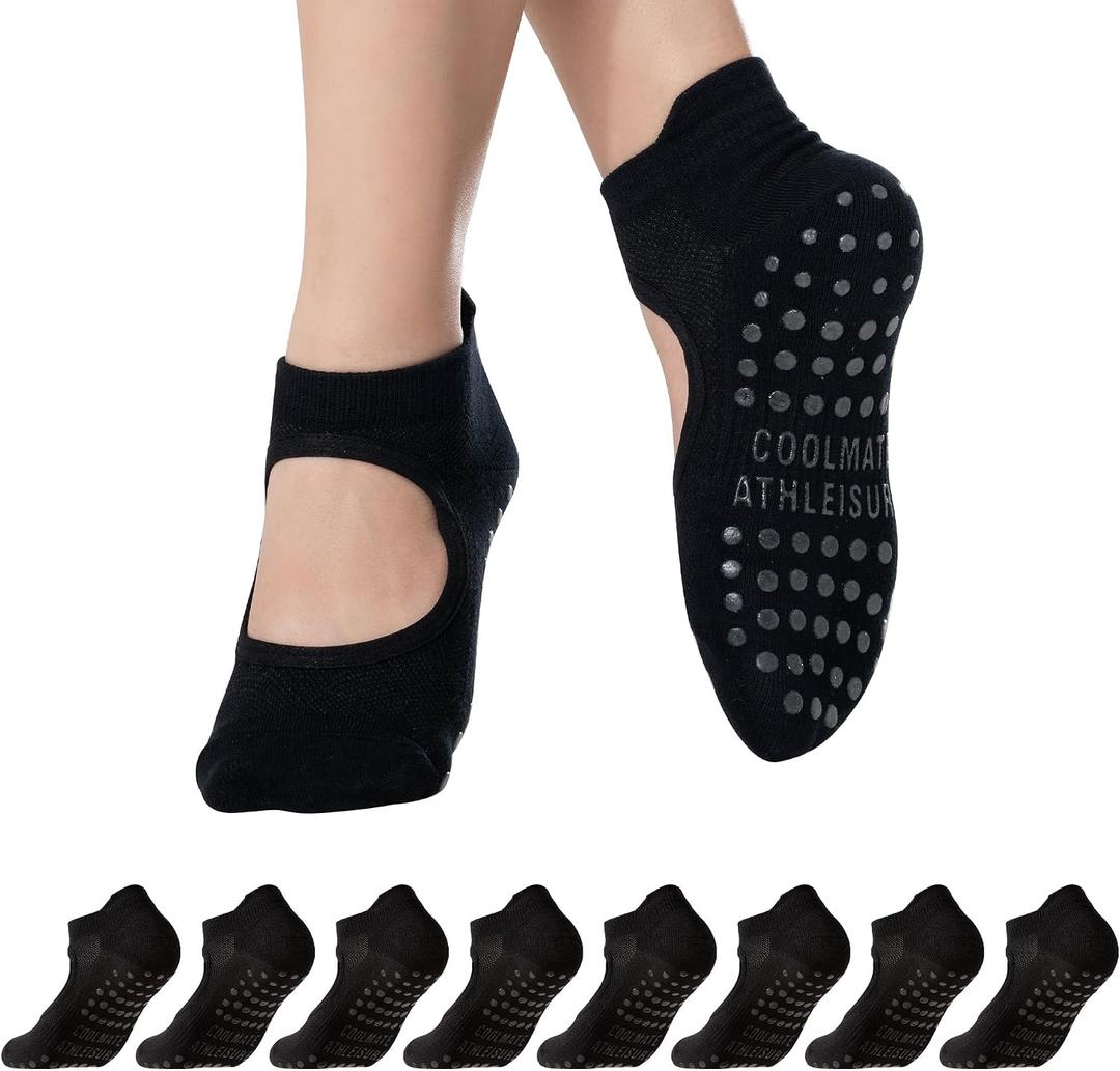 2 x COOLMATE Pilates Socks with Grips for Women, Yoga Socks, Crew Non Slip Women for Barre, Pilates Gifts for Women