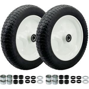 2-Pack 3.50-10 Solid Rubber Tire and Wheel Assembly16Wheelbarrow Tire with Rim and Tube,4.3-7.6 Centered Hub with 1extra 3/4and 5/8 Bearing,Wheelbarrow, Garden Cart, Wagon, Dolly Replacement.