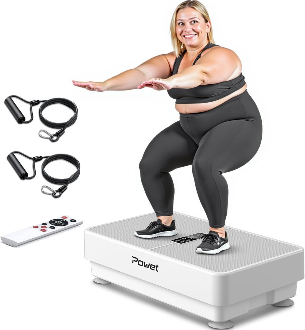 POWET Vibration Plate Exercise Machine for Weight Loss, Woukout & Lymphatic Drainage  Whole Body Vibrating with 99 Speed Levels & 5 Pre-Set Modes  Supports Up to 400lbs, Ideal for Home Use