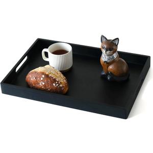 S310 Black Wood Serving Tray with Handles, 17 Inch Wooden Tray for Ottoman, Breakfast, Lunch, Dinner, Decorative Rectangular Tray for Living Room, Kitchen Counter, Outdoor