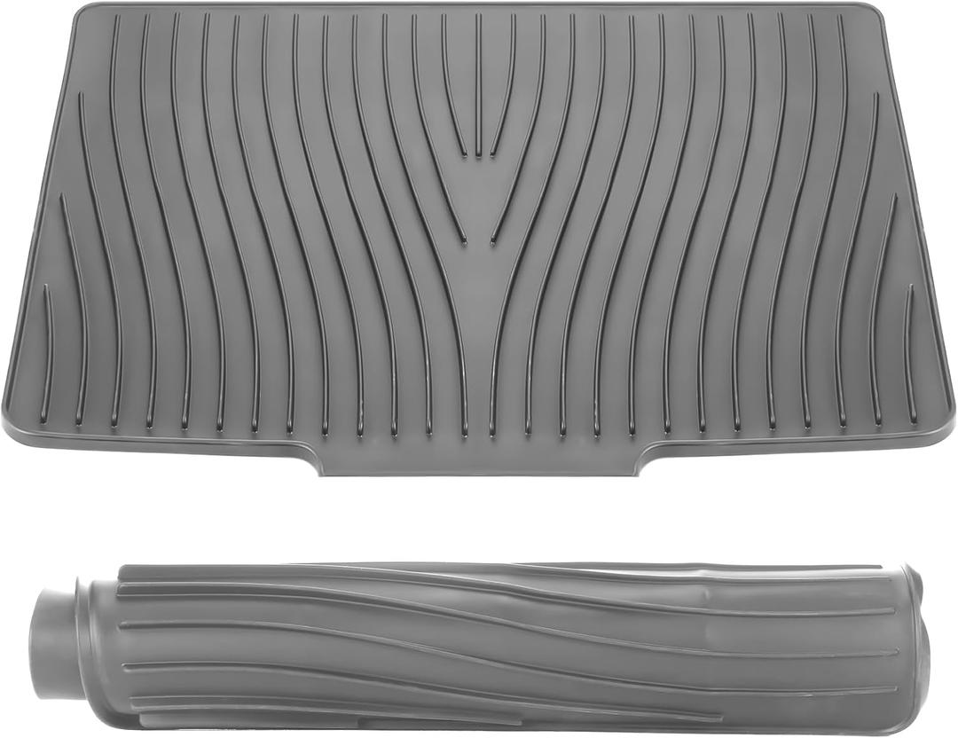 Extra Large Silicone Dish Drying Mat For Kitchen Counter Drying Pad 23.6 x 19 Inch Rubber Dish Drainer Mat with Drain Lip for Sink Drawer Liner(Grey) (Gray)