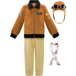 ReliBeauty Earhart Historical Costume Kids Aviator Costume for Girls with Hats, Glasses and Scarves,Yellow (12/160)