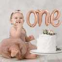 5 x TONIFUL Rose Gold One Balloons Banner, 42*16 Inch Mylar Foil Script,Cursive Letter ONE Sign Banner Balloon Bunting Reusable Ecofriendly Material for Boys Girls Kids First Birthday One Year Old Party