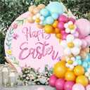 Renaiss 7.2x7.2ft Happy Easter Round Backdrop Cover Watercolor Pink Flower Easter Wreath Circle Photography Background Spring Easter Baptism Newborn Party Decors Easter Garland Arch Photo Booth Props
