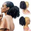 Short Marley Hair Drawstring Ponytail Black 4C Afro Puff Bun Braiding Ponytail Hair with Clips Synthetic Afro Kinky Curl Pony Tail Hairpiece for Black Women - Natural Black 12"