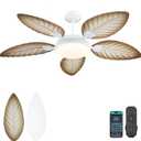 PHORUS 52" Palm Leaf Ceiling Fans with Lights, Outdoor Tropical Ceiling Fans with Remote for Patios Living Room, Dimmable, 6 Speeds, Reversible, Wood Grain