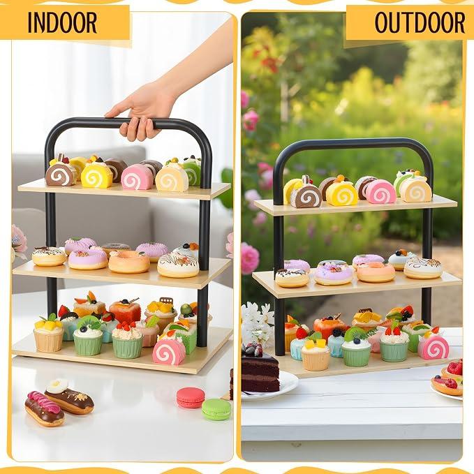 Wenqik 2 Sets Cupcake Stand Set for 136 Cupcakes 3 Tier Wood Risers Cupcake Stand Large Dessert Tray Wood Metal Tower Display Tiered Tray for Dessert Table for Party Wedding Birthday