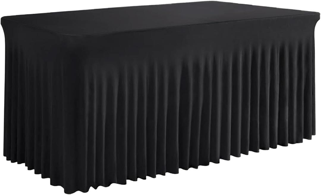 Tohetsuzp Black Spandex Tablecloth, Elastic Fitted Table Skirt for 6ft Rectangle Tables (72x30 Inch), Wrinkle-Free Washable Table Cover for Wedding, Banquet, Party, Events