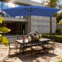 6.5x10FT Rectangular Patio Umbrella with Push Button Tilt & Crank Lift for Garden,UV Protection Outdoor Umbrella for Deck,Pool and Yard,Blue