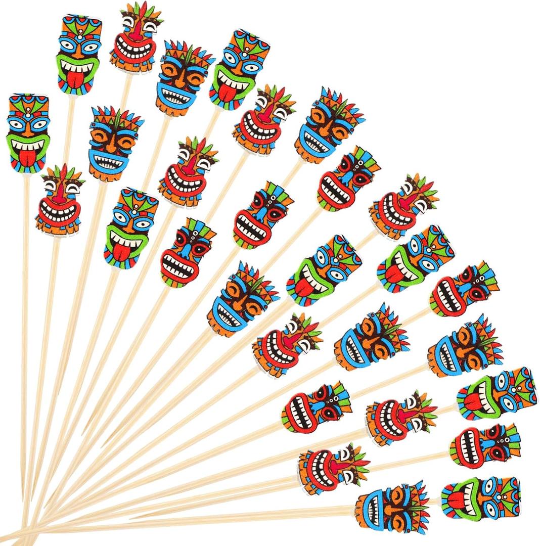 Blushtier 400 Pcs Tiki Martini Toothpicks for Olives Bamboo Cocktail Picks Hawaiian Luau Garnish Tropical Drink Picks Tiki Cocktail Sticks for Appetizers Food Fruit Beach Holiday Party Favors