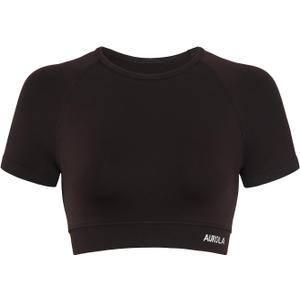 AUROLA Influence Crop Top Workout Shirts for Women, Ultra-Soft Seamless Gym T Shirts Short Sleeve Running Workout Tops (Medium, Coffee)