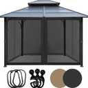 Tradesparker 10x10 Gazebo Replacement Mesh Walls,4-Sided Mosquito Screen Netting with 48Curtain Rings & 48Rail HooksBlack (Universal Fit for Gazebo & Pergola)