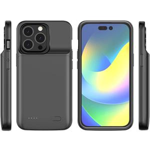 Slim Portable Battery Case for iPhone 14 Pro, 10000mAh Extended Battery Charger Case with Protective Backup Power Bank
