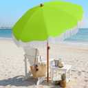 AreShark 7ft Patio Umbrella with Fringe, UPF50+ Beach Umbrella for Table, Pool & Garden, Portable Outdoor Tassels Umbrella w/Fiberglass Ribs&Push Bottom Tilt(Apple Green)