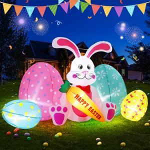 Elegear 6.1FT Easter Bunny & Eggs Inflatable Outdoor Decoration, Lighted Easter Blow Up with Happy Easter Carrot for Lawn, Garden, Yard, Holiday Party & Spring Decor