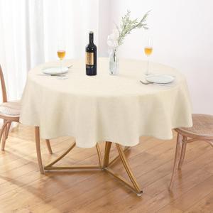 AUSSPVOCT Textured Linen 60 Inch Round Tablecloth up to 40'' Dia Tables Waterproof Wipeable Table Cloth Wrinkle Free Circle Dining Tablecover for Birthday Farmhouse Easter Spring Party Decor