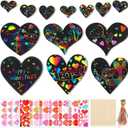 Crtiin 120 Set Valentine's Day Gift Cards DIY Crafts and Heart Scratch Paper 120 Heart Cards, Scratch Sticks, Ribbons and 20 Stickers for Valentines Holiday Birthday Wedding Party Favor