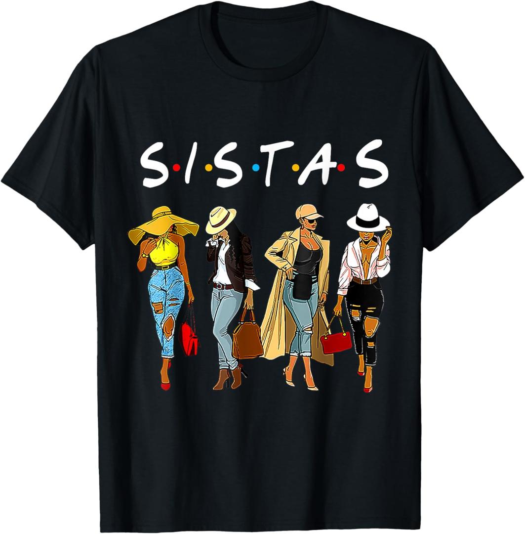 Sistas Afro Proud Black Sistas Women Queen African America T-Shirt (Black, M)