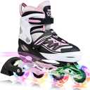 2PM SPORTS Cytia Pink Girls Adjustable Illuminating Inline Skates with Light up Wheels, Fun Flashing Beginner Roller Skates for Kids (Pink, Medium - Big Kid (13C-3 US))