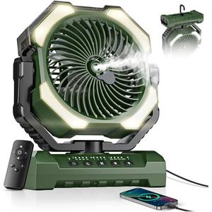 Misting Fan, Portable Camping Fans with 9oz Water Tank, 24000mAh Rechargeable Fan with 4 Speed, Battery Powered Fans with 120H Cooling, Last 5H Mist, 2 Mist Modes, Light, Outsides/Summer Essential