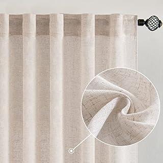 MIULEE Brown Linen Curtains 84 Inch Length for Bedroom Living Room, Soft Thick Linen Textured Window Drapes Semi Sheer Light Filtering Back Tab Rod Pocket Burlap Look Farmhouse Decor, 2 Panels