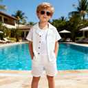 Kid Toddler Boy Clothes Short Sleeve Button-Down Shirt+Shorts+White Vest Summer Clothing Set 2-12 Years (White, M)