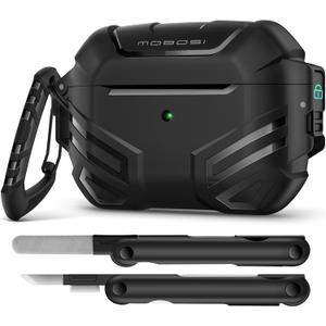 MOBOSI for AirPods Pro 2 Case with Lock, Compatible with AirPod 2nd Gen Cover [Fit for MagSafe], Military Grade Hard Shell for iPods Pro2 with Cleaner Kit & Keychain for Men(2023), Black