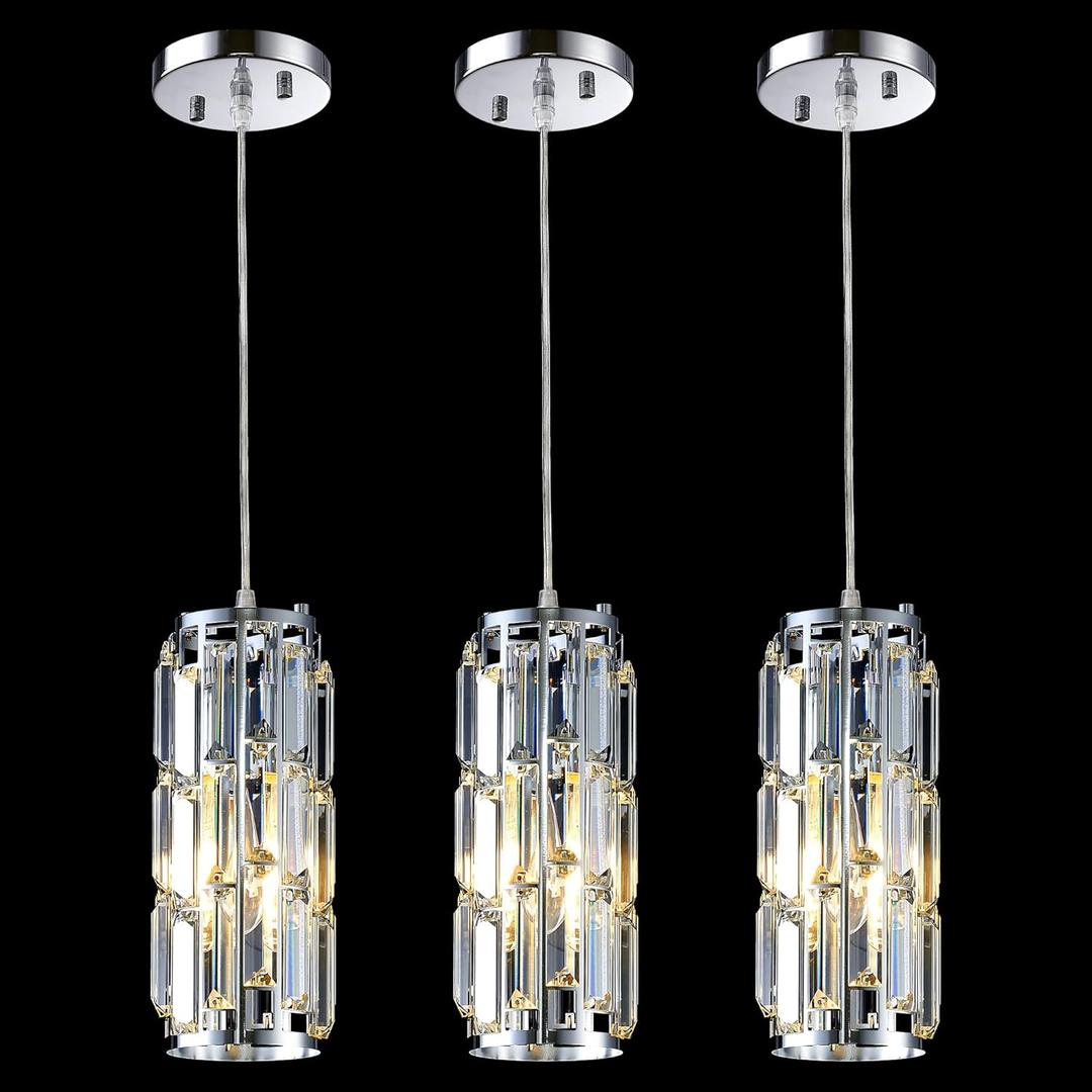 Pendant Lights Kitchen Island Modern Chrome Pendant Light Fixtures, Island Pendant Lights for Kitchen, mini pendant lights Crystal, Adjustable Hanging Lights Fixture for Dinning Room (Chrome 3-Pack)