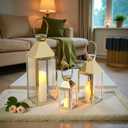 Elegant Candle Lantern Set- 3 Sizes (26", 19", 13" H) - Tempered Glass Panel Stainless Steel Candle Holders for Versatile Indoor & Outdoor Decorating - Perfect for Celebrations(Gold)
