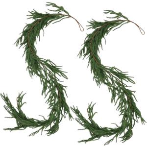 2pcs 6ft Christmas Garland, Artificial Norfolk Pine Garland, Real Touch Greenery Garlands for Mantle, Cedar Garlands for Christmas Decorations Indoor Outdoor (6 FT)
