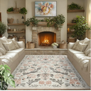 6x9 Area Rugs Washable Rug: Lagre Boho Living Room Rug Soft Anti-Skid Thin Carpet Indoor Floor Non-Shedding Neutral Floral Carpets for Bedroom Dining Room Farmhouse Nursery