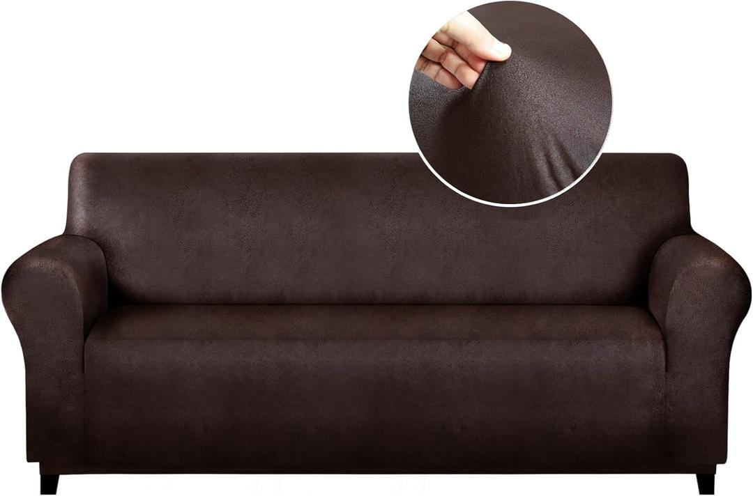 molasofa Sofa Covers - Couch Cover for Leather Couch, Soft and Washable Sofa Covers with Leather-Like Quality. Non-Pilling, Non-Slip 1-Piece Couch Cover for Dogs, Cats, and Kids (Chocolate)