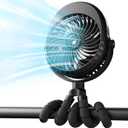 4000mAh Portable Stroller Fan with Mist, Rechargeable Mister Fan with Water Spray, 270Pivoting, Flexible Tripod Clip on Mist Cooling Fans for Disney Travel Beach Outdoor Car Seat Treadmill Golf Cart (Black)