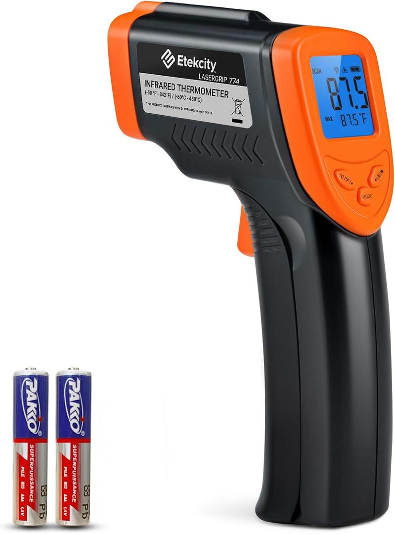 Etekcity Infrared Temperature Thermometer Gun, Laser Food Temp Gun for Pizza Oven, Griddle, Grill, Meat, Candy, Vehicle's Engine, Surface Temp Reader -58F to 842F, Orange