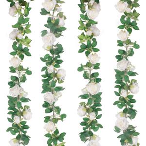 TELDRASSIL 4Pcs (26 FT) Artificial Rose Vine Fake Flower Garland Fake Silk Rose Hanging Vine for Wedding Party Background Arch Garden Background Decoration (White)